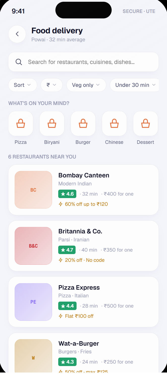 UTE Food screen