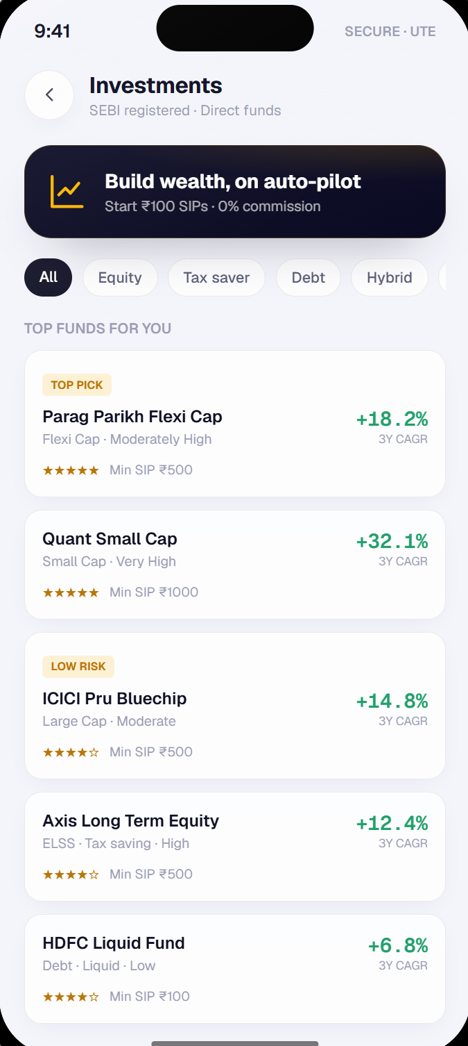 UTE Investments screen